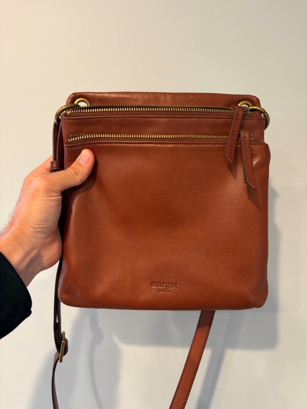 margot Chestnut Leather Messenger Crossbody - Brown